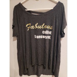 Womens 1X Eye Candy short sleeve top: glitter Fabulous graphic, strappy back